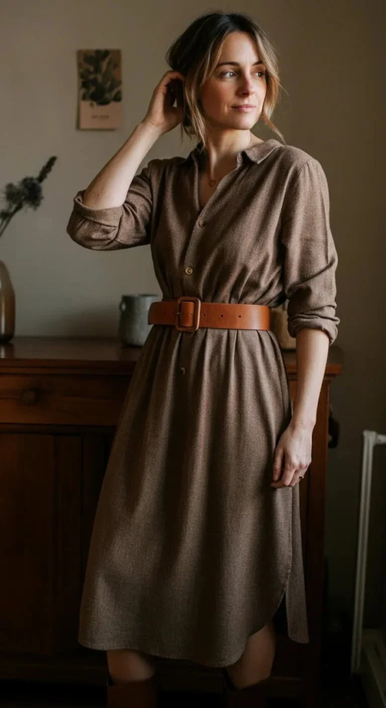 Midi Dress With A Leather Belt