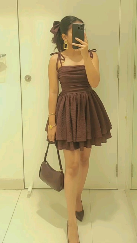 Chocolate Brown Dress with Bow Details