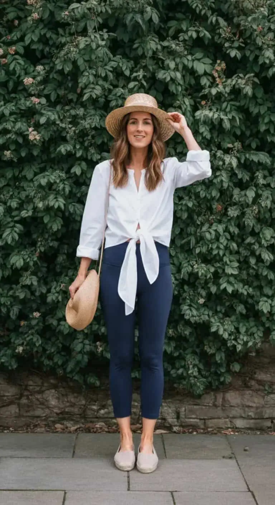 Tied Front Blouse with Capri Leggings