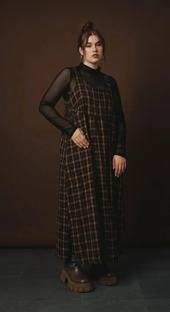 Grunge Plaid Maxi Dress Layer