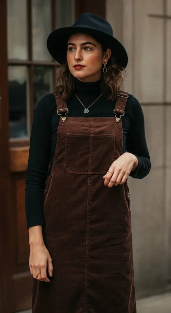 Layered Turtleneck with Pinafore Dress