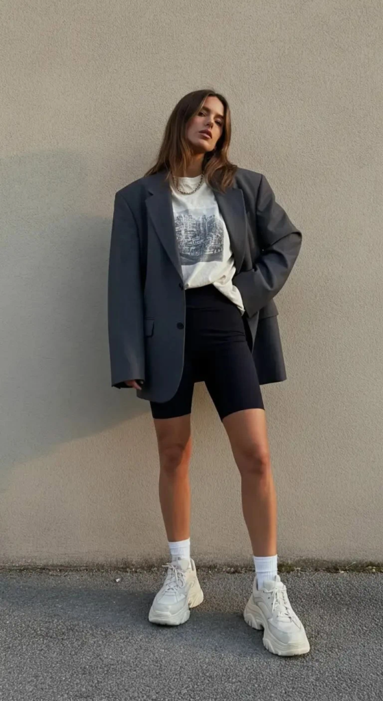 Oversized Blazer with Bike Shorts