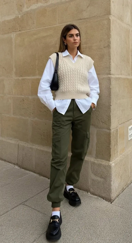 Cargo Pants with Fitted Sweater Vest