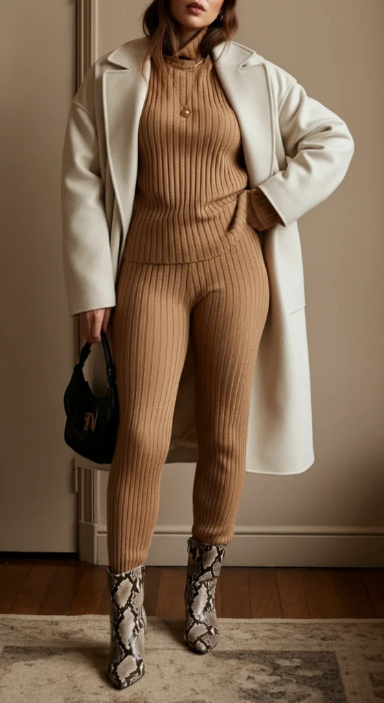 Ribbed Set with Oversized Coat