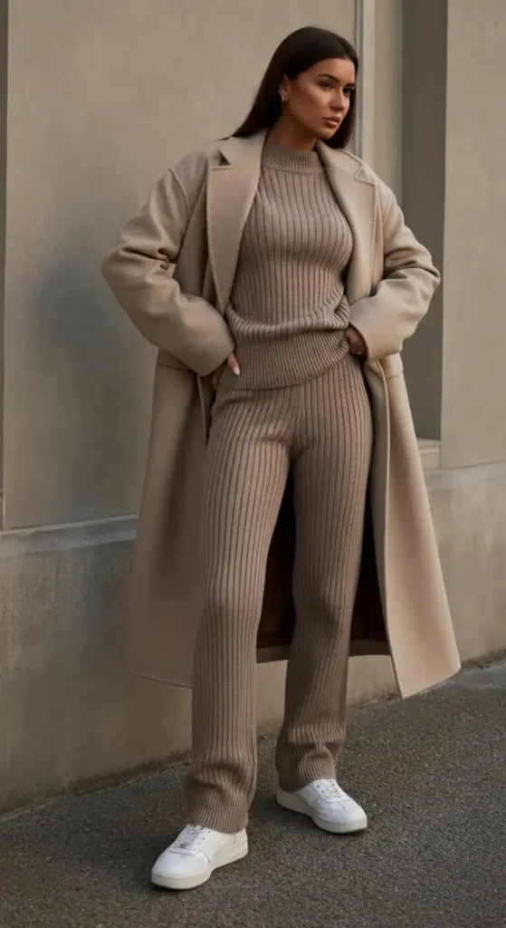 Ribbed Set with Oversized Coat