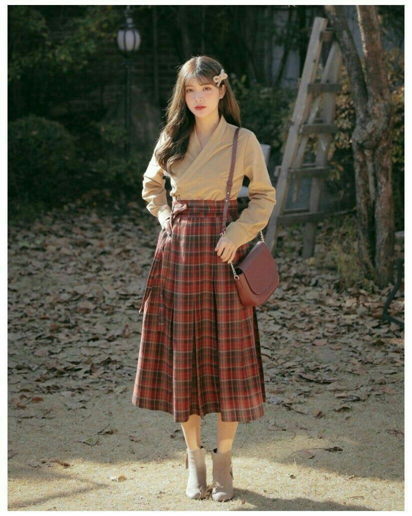 Plaid Midi Skirt and Wrap Top