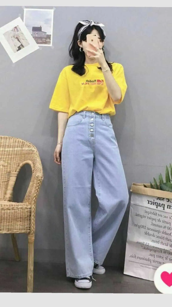 Bright Tee and Wide-Leg Jeans