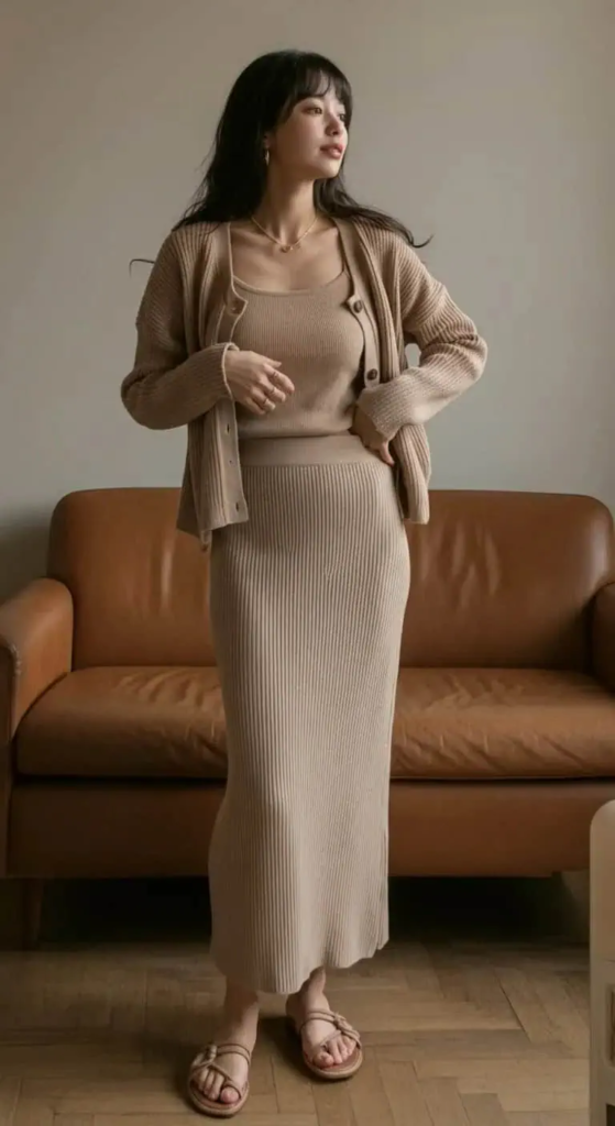 Knit Maxi Skirt with Matching Cardigan