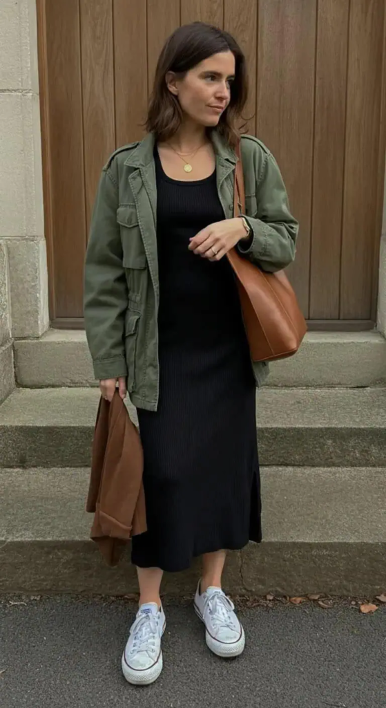 Ribbed Tank Dress with Utility Jacket