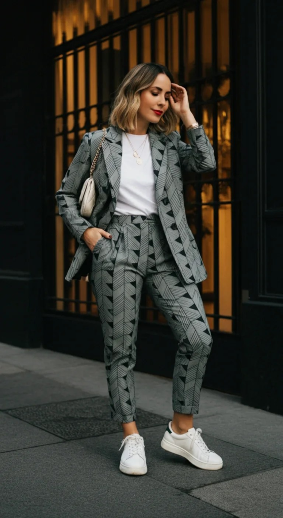 Printed Power Suit with Sneakers
