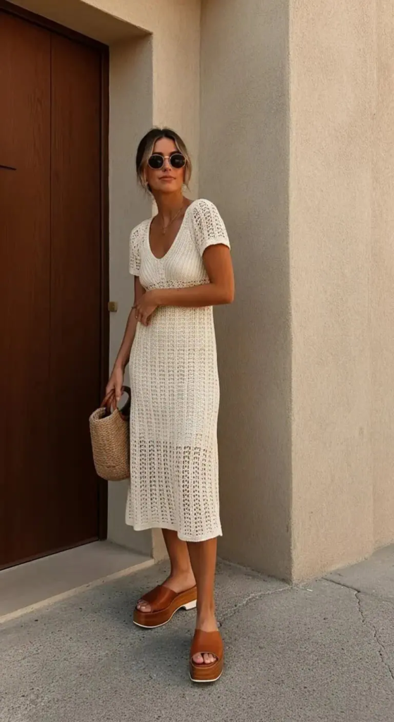 Crochet Dress with Platform Sandals