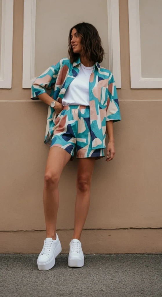 Printed Co-ord Set with Platform Sneakers