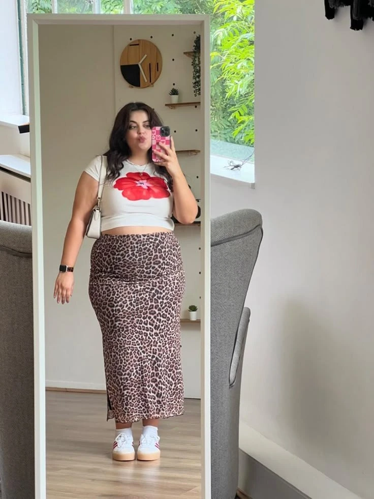 Graphic Tee and Leopard Midi Skirt