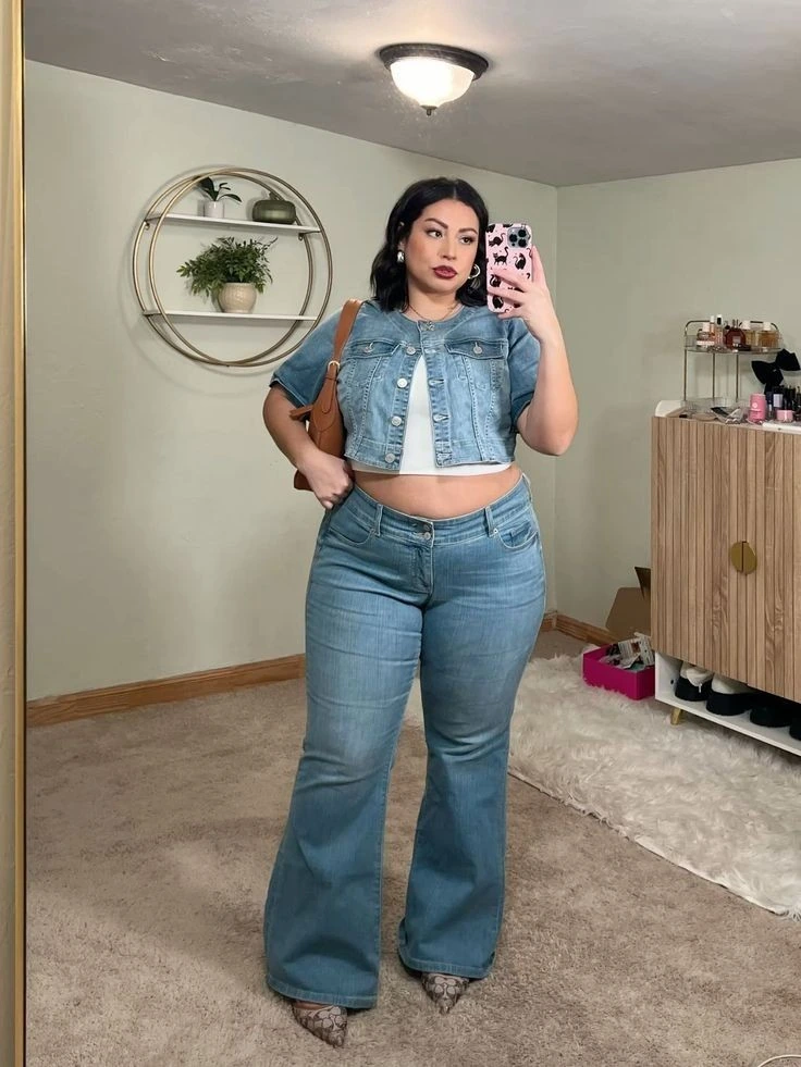 Cropped Denim Jacket and Flare Jeans