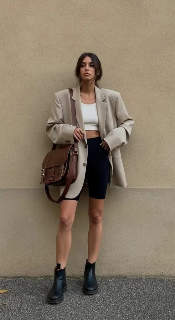 Layered Blazer with Bike Shorts