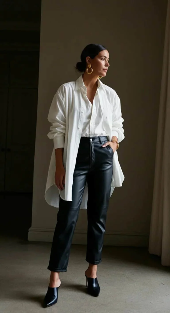 Oversized Button-Down and Leather Pants