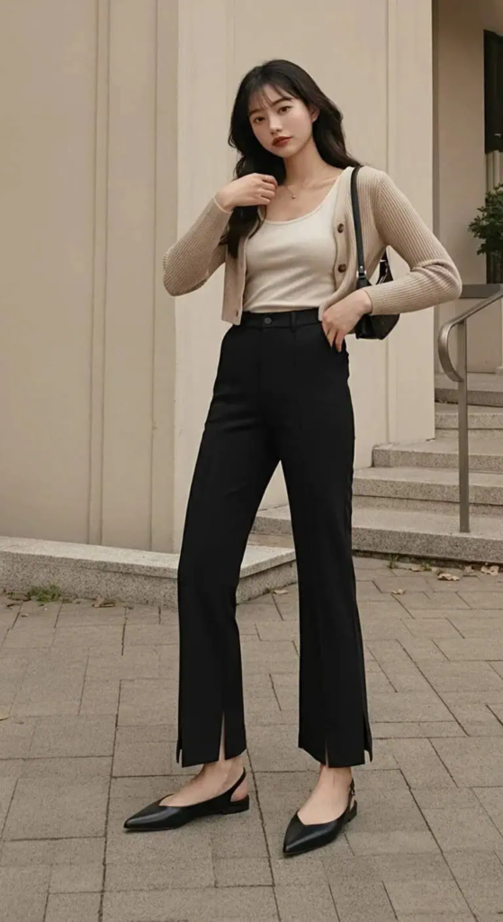 Split-Hem Pants and Cropped Cardigan