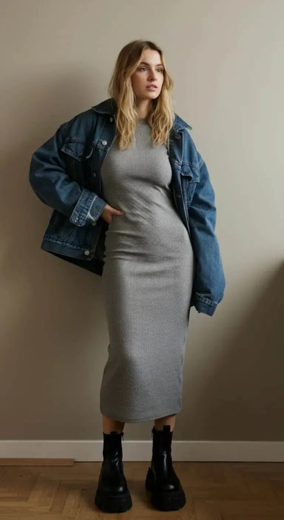 Knit Dress with Chunky Boots