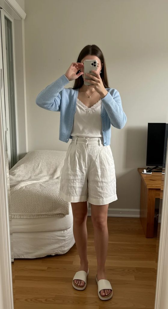 Cropped Cardigan and High-Waisted Shorts