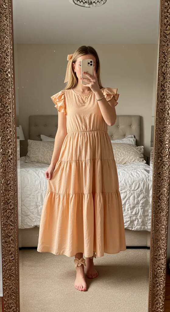 Tiered Maxi Dress and Ribbon Hairbow