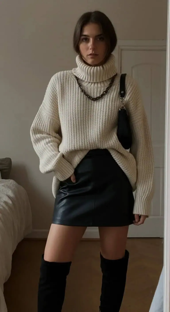Leather Mini and Oversized Knit