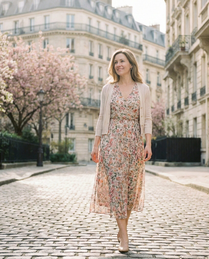 Midi Dress with Lightweight Cardigan