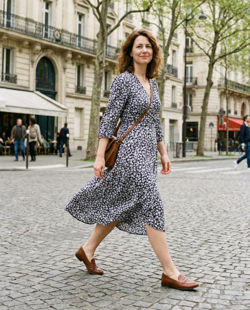 Wrap Dress with Classic Loafers