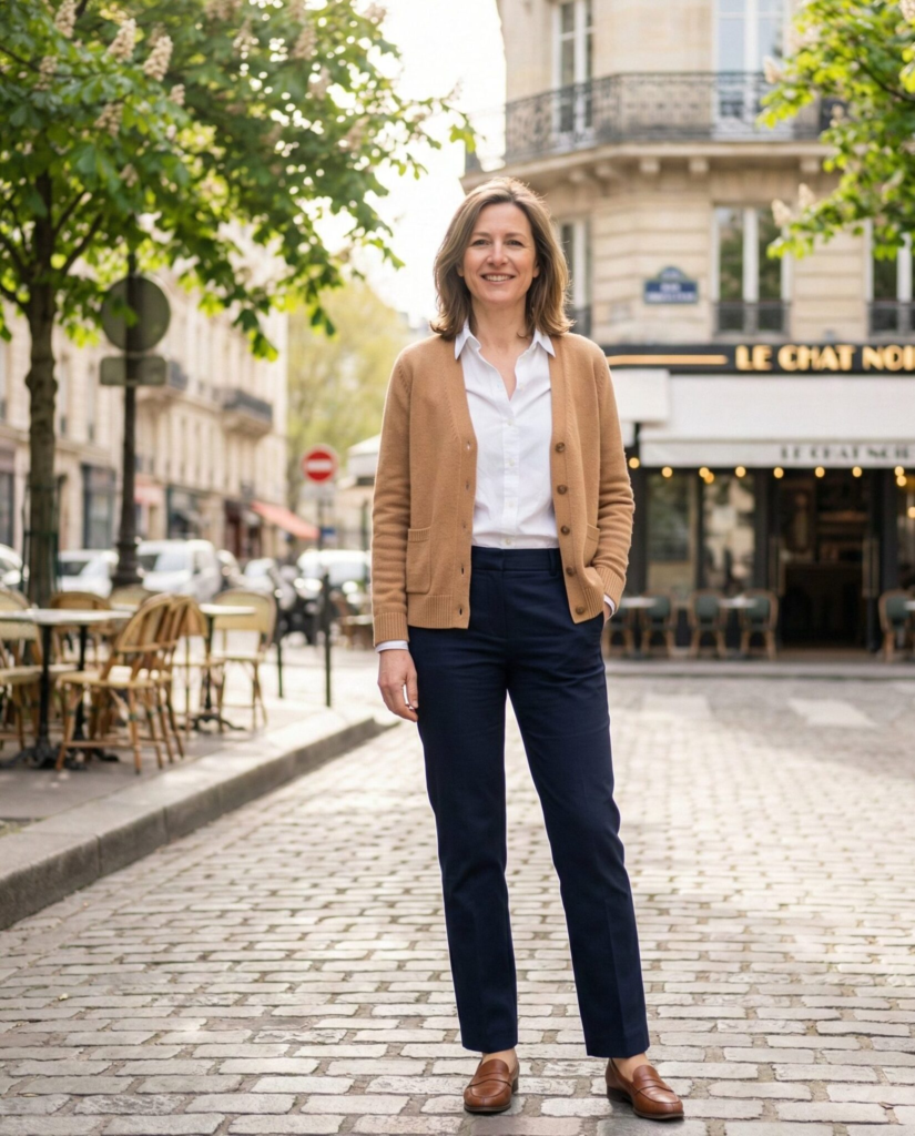 Classic Cardigan with Straight Pants