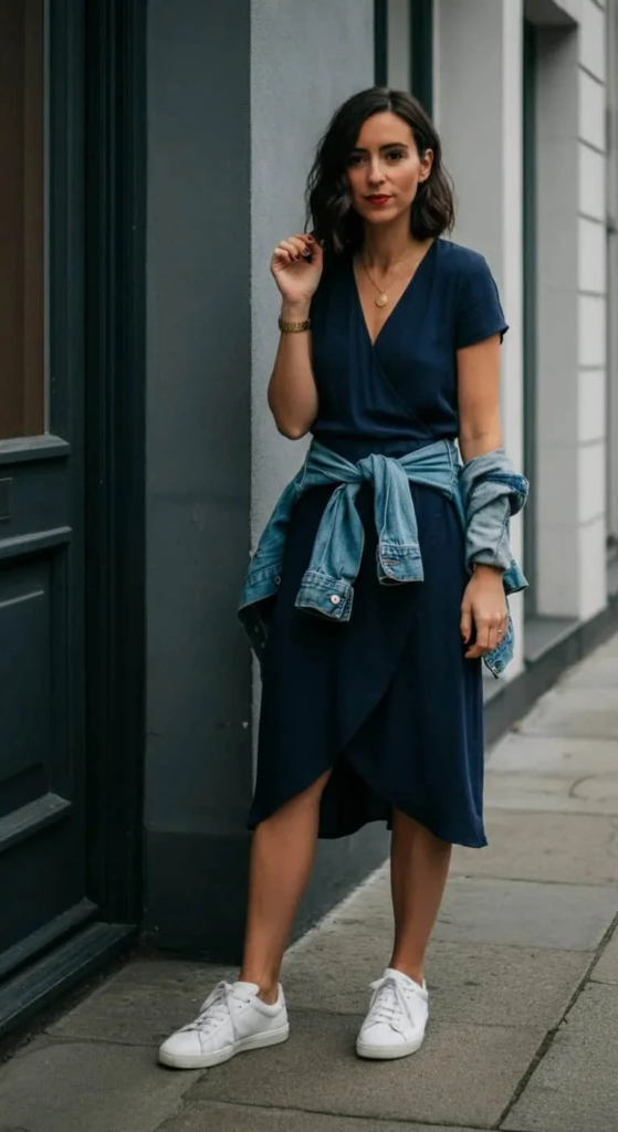 Wrap Dress with Sneakers