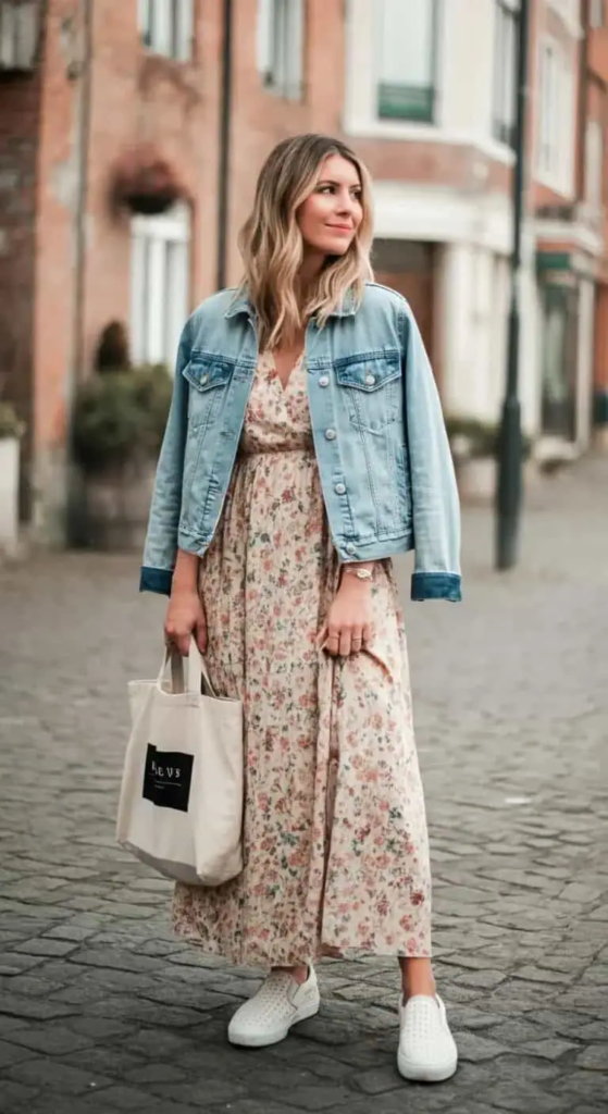 Maxi Dress with Denim Jacket