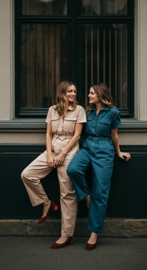 Jumpsuits with Low Block Heels