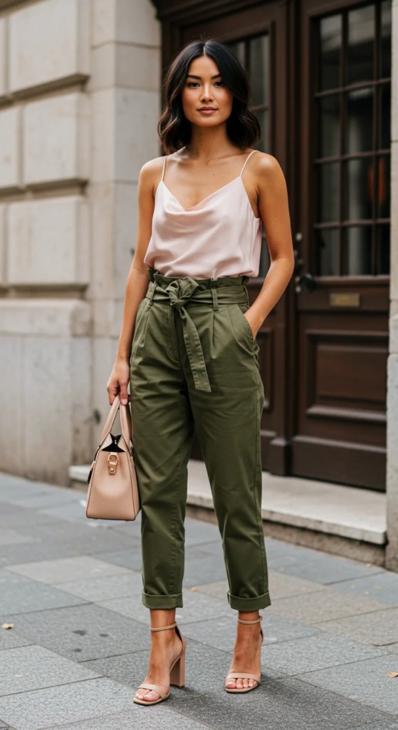 Silk Camisole and Paper Bag Waist Trousers