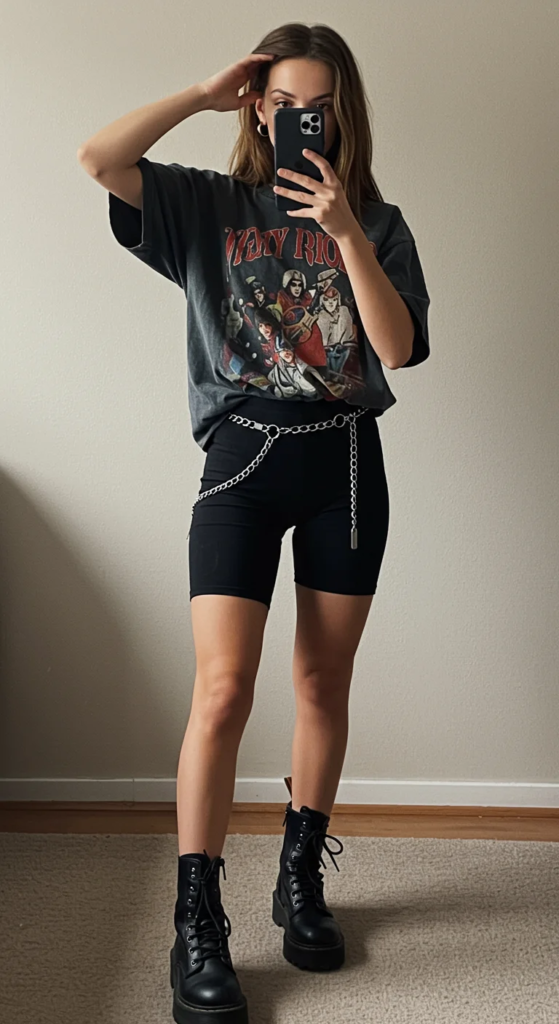 Oversized Band Tee and Bike Shorts
