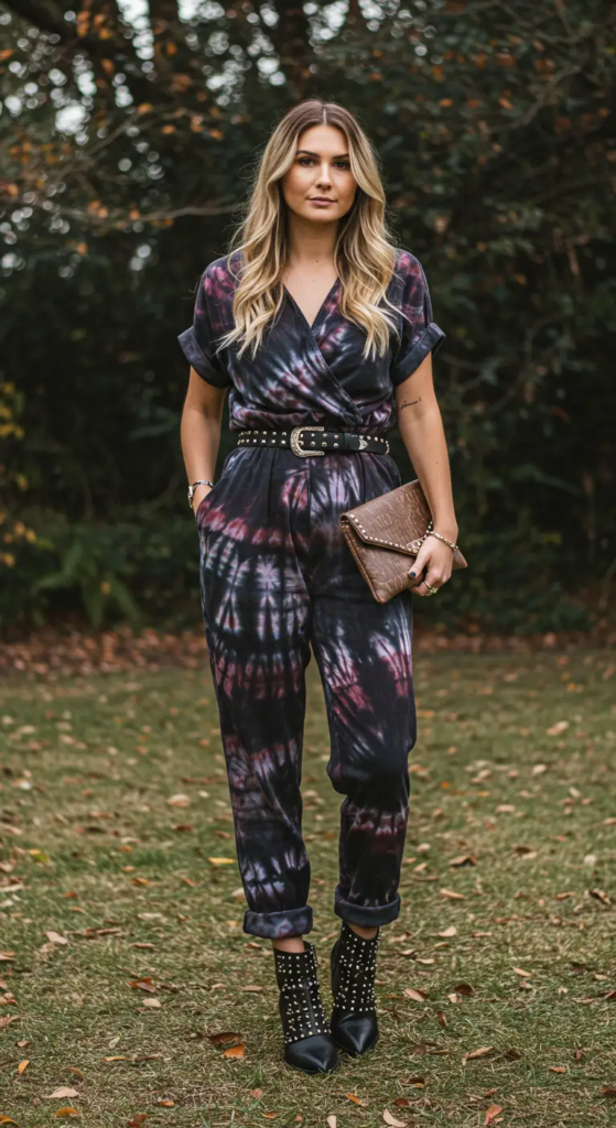Tie-Dye Jumpsuit with Studded Accessories