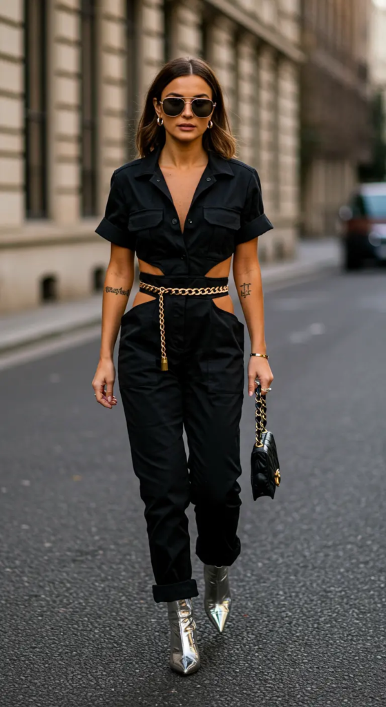 Cutout Jumpsuit with Chain Belt