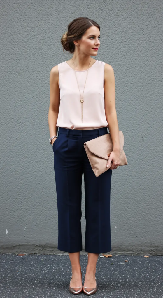 Cropped Wide-Leg Trousers and Silk Shell
