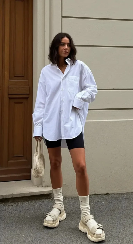 Oversized Button-Down and Bike Shorts
