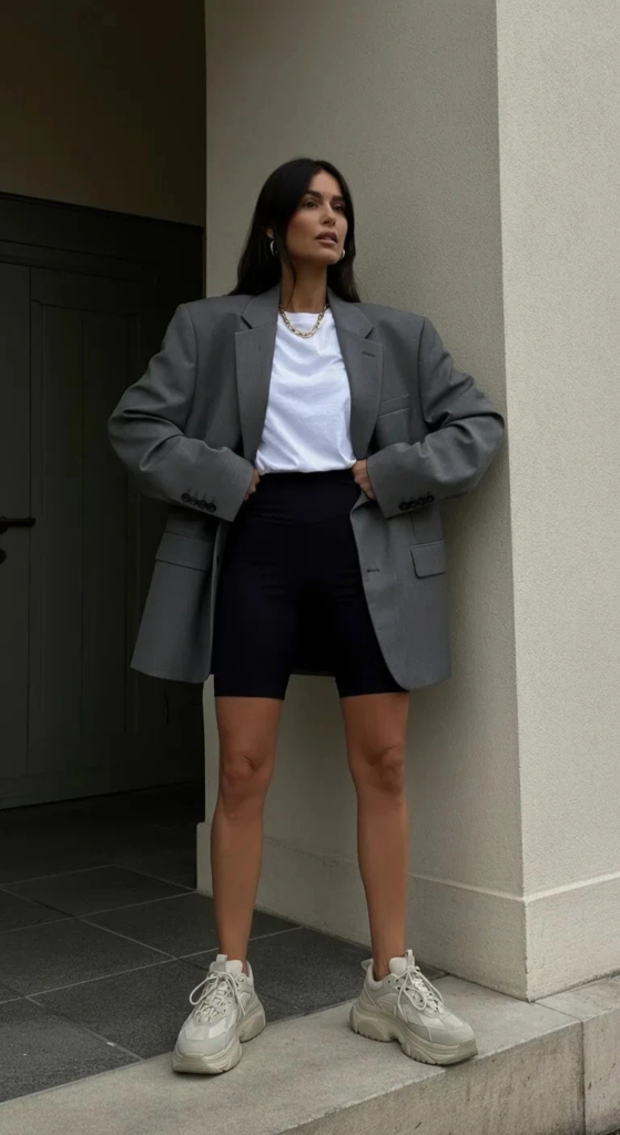 Oversized Blazer and Cycling Shorts
