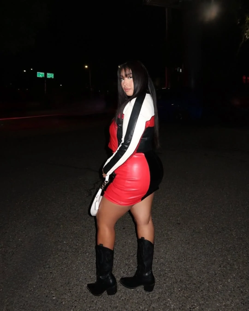 Bold Color-Block Dress with Cowboy Boots