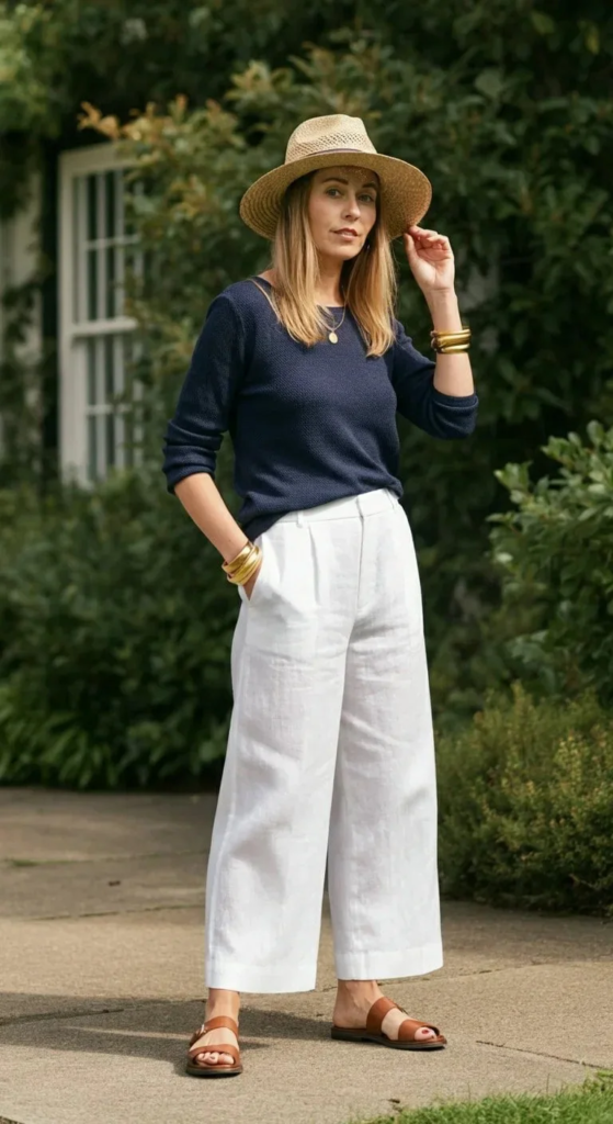 Linen Palazzo Pants and Fitted Knit