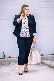 Floral Blouse with Navy Blazer