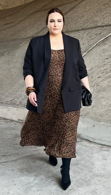 Leopard Dress with Black Blazer