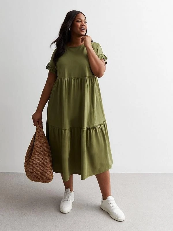 Effortless Olive Tiered Midi Dress