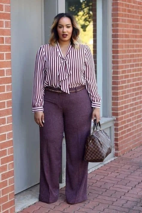 Striped Blouse and Wide-Leg Trousers