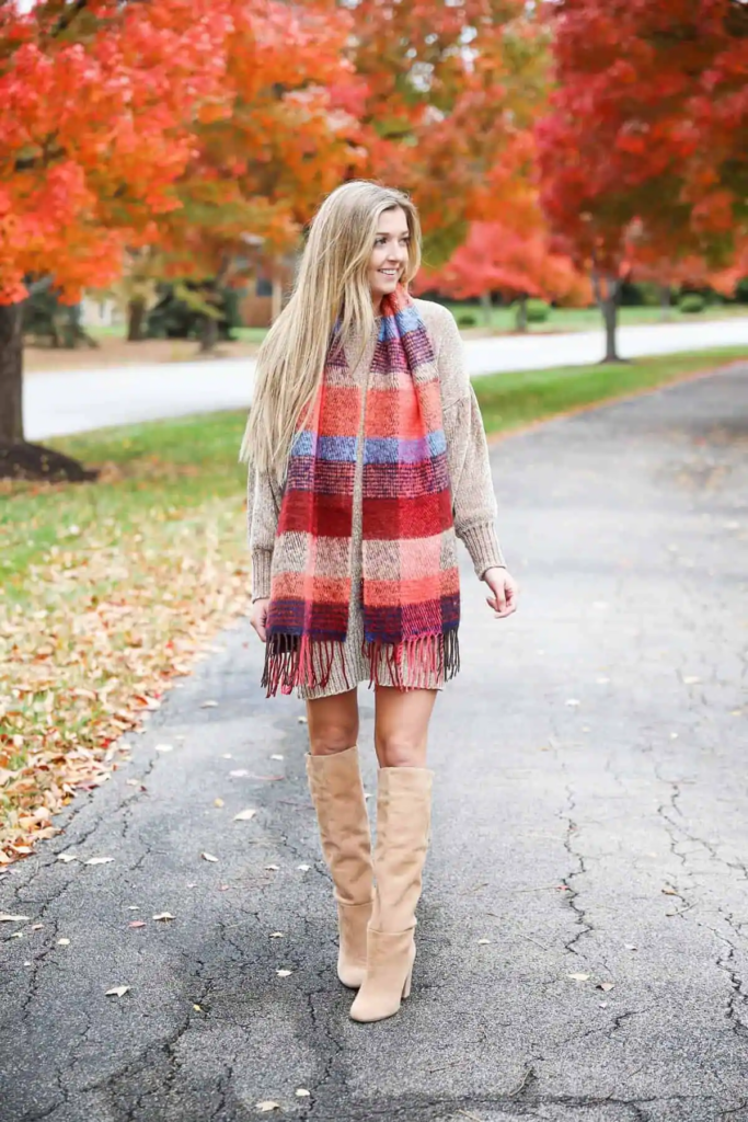 Cozy Knits and Vibrant Plaid Scarf