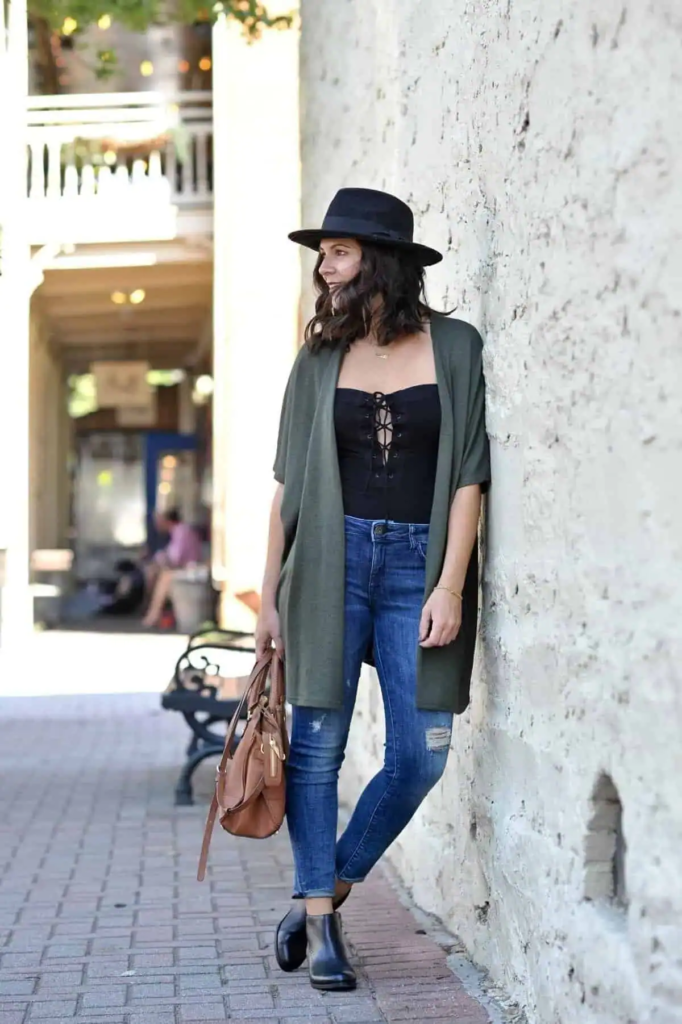 Bohemian Chic with Olive Cardigan