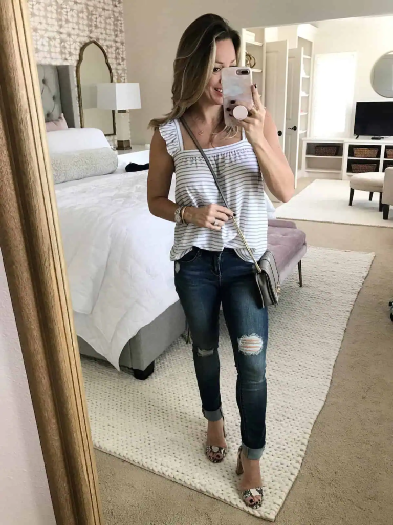 Striped Tank and Distressed Denim