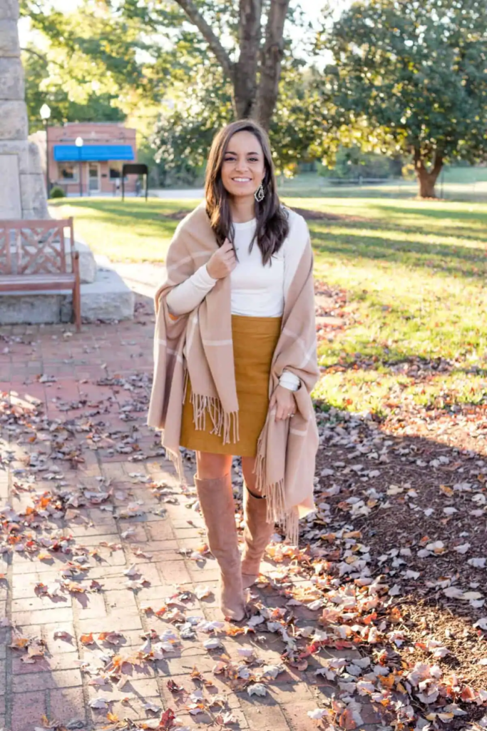 Camel Cape and Mustard Skirt Combo