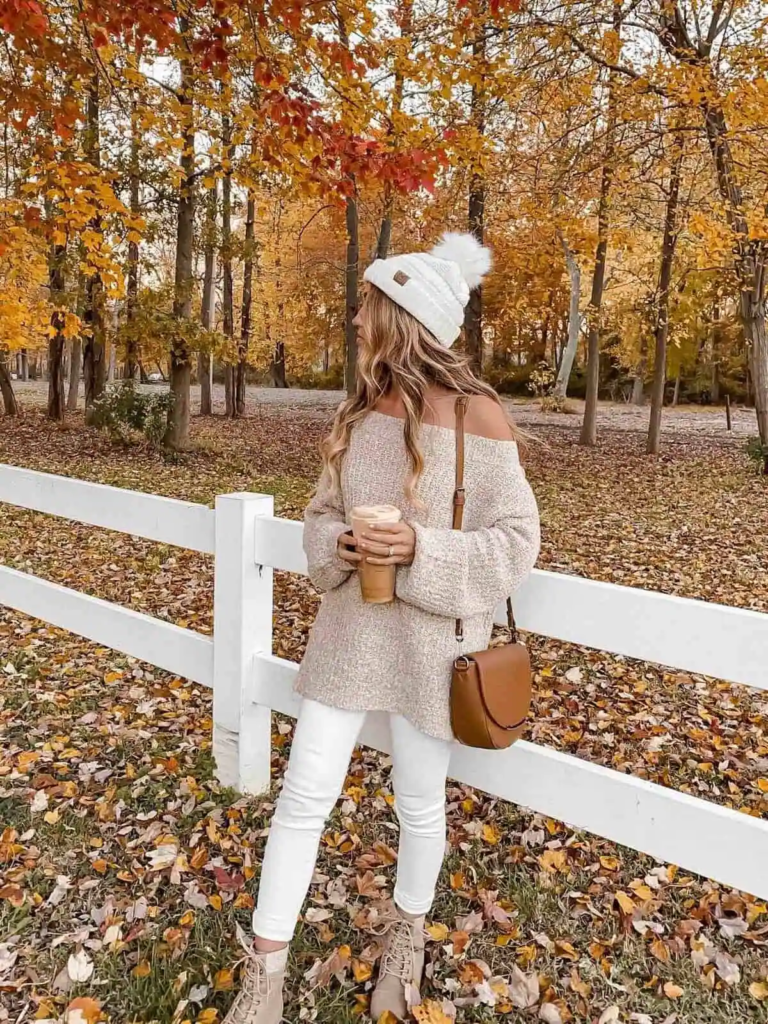 Cozy Off-Shoulder Sweater and Beanie