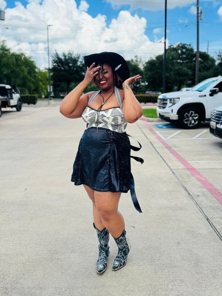 Sequin Skirt with Geometric Halter Top